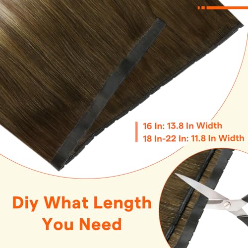 Image of Full Shine Butterfly Weft Hair Extensions Human Hair 16 Inch 50G | Balayage Olive Brown to Ash Brown with Blonde Highlights, Double Sided Weft, Invisible Micro Beads, Human Hair, Seamless Fit