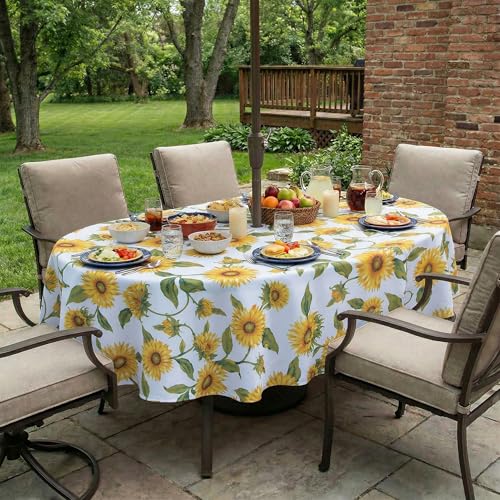 Image of EHouseHome Outdoor Indoor Tablecloth with Umbrella Hole for Oval Table,Waterproof Patio Cloths, Spring /Summer Table Covers with Zipper for Backyard Circular Table /BBQs /Picnic,60 x 84 inches