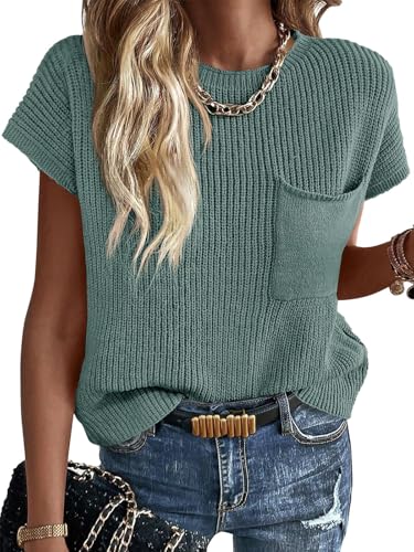 Image of Imily Bela Summer Fall Short Sleeve Sweater for Women | 2026 Crew Neck Ribbed Knit Vests Trendy Pullover Tops,Sweater Tank Tops,Sweater Vest