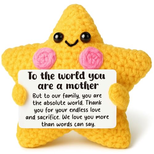 Gift for Mom from Family, Mothers Day Birthday Gift, Crochet Star Thank You Keepsake for Wife, Sentimental Desk Decor, Christmas Stocking Stuffer, You are Our World