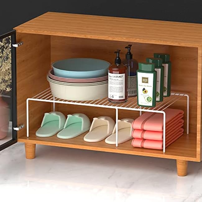 iPEGTOP Set of 2 Metal Wire Shelf Rack Kitchen Cupboard Organiser 4-Piece White