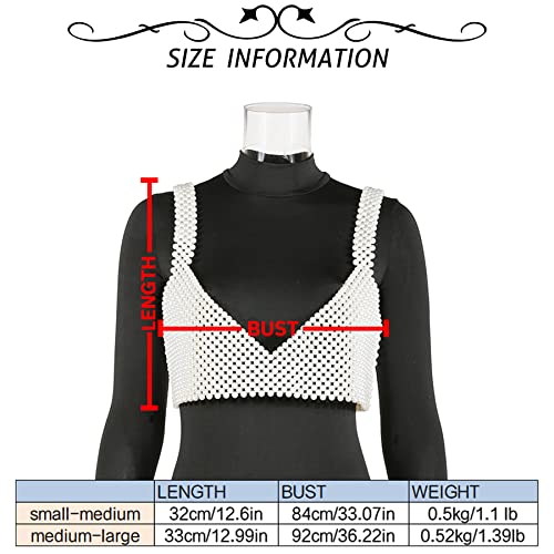 Ypser Women Sexy Pearls Beaded Crop Top Spaghetti Pearl Tank Top Cover Up Top Party Vest (Small-Medium) White-B #TOP1