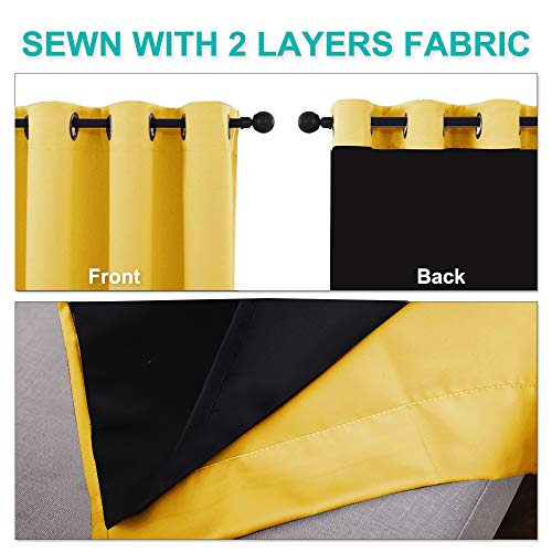 Image of NICETOWN Blackout Lined Curtains for Kitchen Window, Totally Darkness Drapes with Silver Grommet, Thermal Insulated Drapes for Master Bedroom (Bright Yellow, 1 Pair, 52 Width x 63 Length Each Panel)