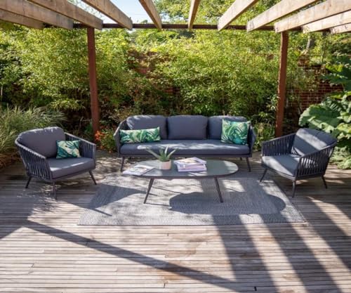 Image of 5 Seater Outdoor Weaving Rope Patio Furniture Set,Waterproof Outdoor Sofa Seating Sturdy Powder-Coated Iron Frame Conversation bistroSet for Rope Outdoor Sofa (Grey)