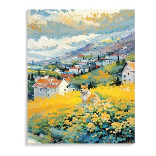 Paint by Numbers German Shepherd Dog DIY Acrylic Painting Kit with Brushes Pigment Oil Painting Artwork Adults Beginners Wall Decor 12x16inch(30x40cm) Frameless