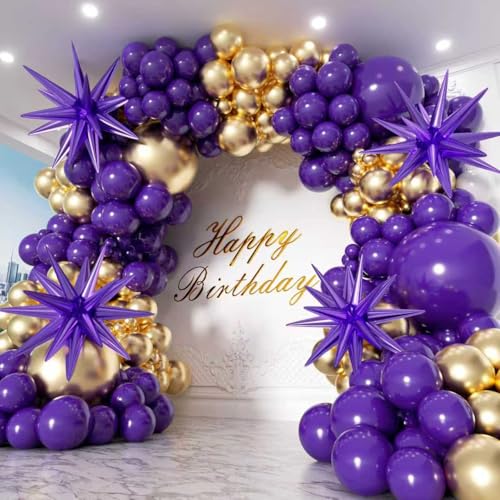 Image of Purple and Gold Balloon Arch Garland Kit 153pcs with Star, 2026 New Year's Dark Purple Metallic Gold Violet Royal Balloons for Adults Prom Luxury Decorations Graduation Birthday Baby Shower