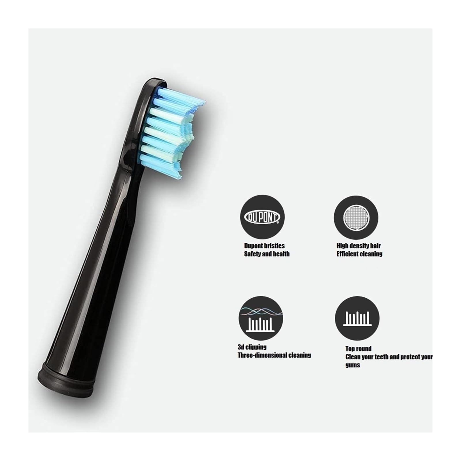 Cabezales de repuesto de 3/4/8/12/16 piezas, compatibles con Seago Fairywill cepillo de dientes eléctrico, cepillo de cerdas de repuesto (12 unidades, negro)