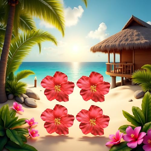 Pinzas para cabello flores hawaianas rojas 8 cm pack 4 miniatura 3