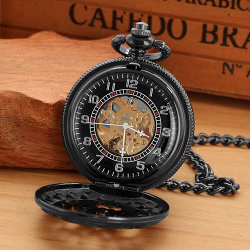 Whodoit Engraved Black Dad Pocket Watch for Your Father, Personalized Mechanical Pocket Watches with Chain and Box for Men Father's Day Birthday Chriatmas Gift by Whodoit - Image 4
