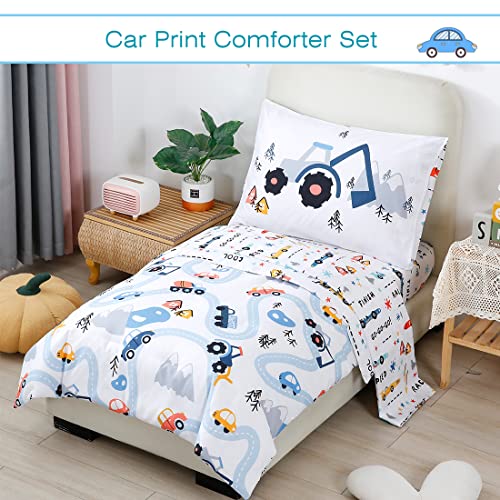 Perfemet RIK115 Toddler Bedding Kids 4 Pieces Bed In A Bag For Boys Cars Printed Microfiber Toddler Comforter Sets thumb #1