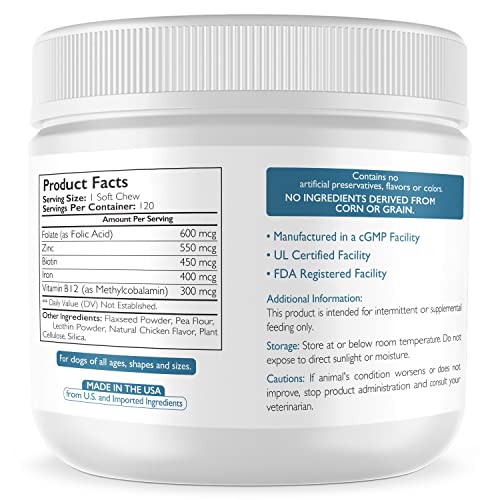 Nutrition Strength Folate For Dogs To Promote Cardiovascular & Prenatal Health, Support Dna Synthesis & Cell Maintenance, Folic Acid For Dogs With Zinc, Biotin, Iron & Vitamin B12, 120 Soft Chews #TOP1