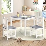 Curipeer Toddler Table and Chair Set, Kids Table and 2 Chair Set, Kids Table with Rubber Wood Legs for Children, Toddler Table and Chairs for Bedroom/Playroom/Kid's Room (Gray and White)