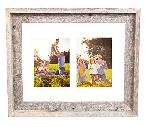 BARNWOODUSA Multi Opening Mat with Glass 100% Up-cycled Reclaimed Wood Frame (2-5x7, White)