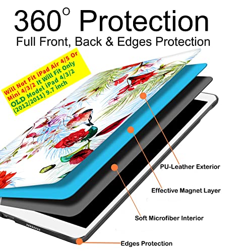 Image of DuraSafe Cases For iPad 2nd 2011 3rd 4th Gen 2012-9.7 [iPad 4 iPad 3 iPad 2 Old Model ] A1458 A1416 A1395 MC705HN /A MD328HN /A MD333HN /A Printed Smart PU Leather Flip Folio Book Cover - Birds & Flowers