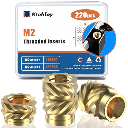 Image of 220Pcs M2 Threaded Inserts, M2 Female Thread Metric Knurled Nuts Assortment Kit, Brass Heat Set Insert for Plastic and 3D Printing Components (M2x2x3.2, M2x4x3.2