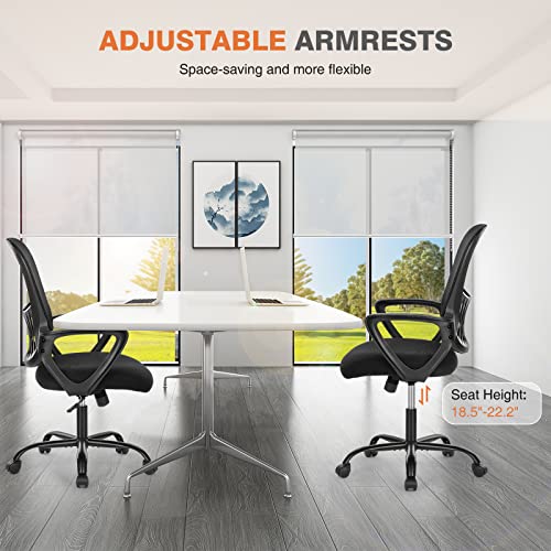 Image of Sweetcrispy Home Office Managerial Executive Chair with Ergonomic Design, Mid-Back Mesh Swivel, Comfortable Lumbar Support, Comfy Arms for Bedroom,Study,Student, Black
