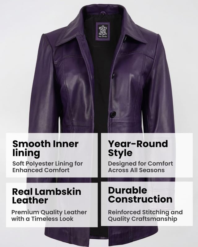 Image of Blingsoul Women's Lambskin Leather Car Coat - Vintage Real Long Leather Jacket for Women