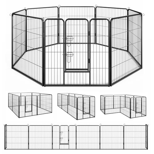 COSTWAY Recinto per Cani Interno ed Esterno, 8 Pannelli Altezza 80 CM Recinzione per Piccoli/Medi Animali/Coniglio/Gatto, Cancelletto Portatile Pieghevole con Porta (190 x 80 cm)