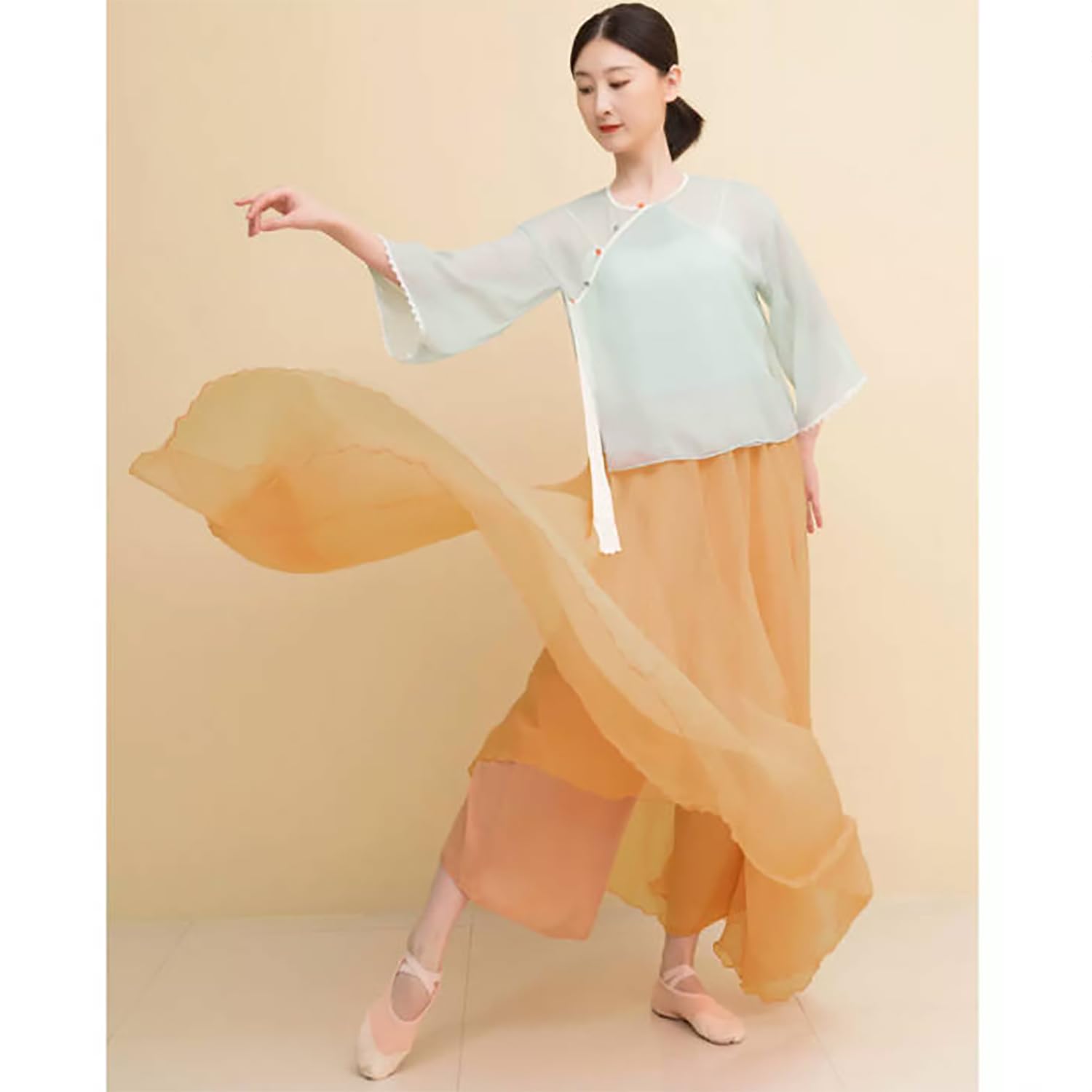 Culottes Larges À Deux Couches en Mousseline Froissée pour Adulte Pantalon Jupe Long Fluide Tenue D'entraînement De Danse Classique Moderne Coupe Ample pour Femme