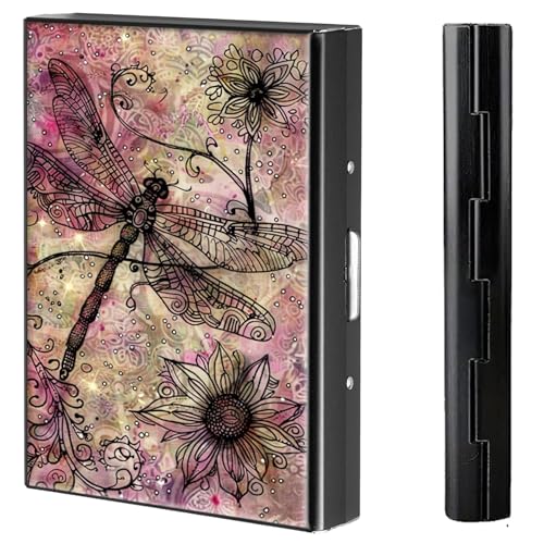 Metal Credit Card Holder Wallet, 6 Card Slots RFID Blocking Stainless Steel Wallet, Slim Metal Credit Card Wallet, with Reliable Press Button Metal Wallet for Women Men, Ancient Dragonfly