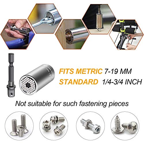 Fruholt Multi-Function 7Mm-19Mm Ratchet Universal Sockets Metric Wrench Power Drill Adapter Set And 105 Degree Right Angle Extension Power Screwdriver Drill Attachment 1/4" Drive 6Mm Hex Magnetic Bit #TOP3