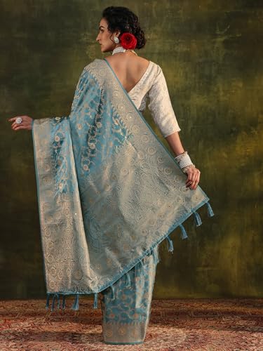 Image of Libas Woven Design Satin Saree for Women With Unstitched Blouse Piece | Traditional Saree for Festive & Wedding