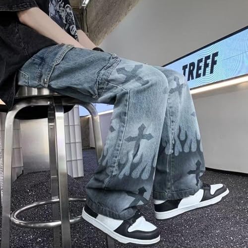 Baggy Jeans Men Graphic Flame Y2K Denim Pants Men Open Bottom Streetwear for Skater Jeans with Side Pockets2