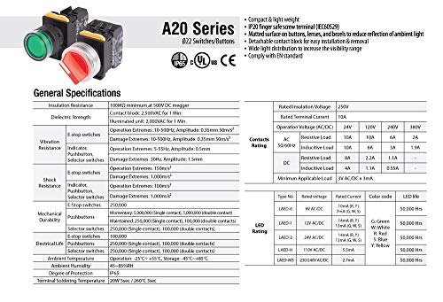 1PC SCI R13 Round Rocker Switch 4-pin 2-Position Illuminated 20mm
