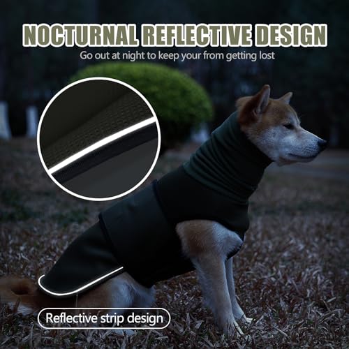 PAWIVID Angstjacke Beruhigungsweste für Hunde mit Ohrenschützer & Kapuze - Verstellbare Angstlindernde Hundemantel mit Reflexstreifen (Armeegrün, L)