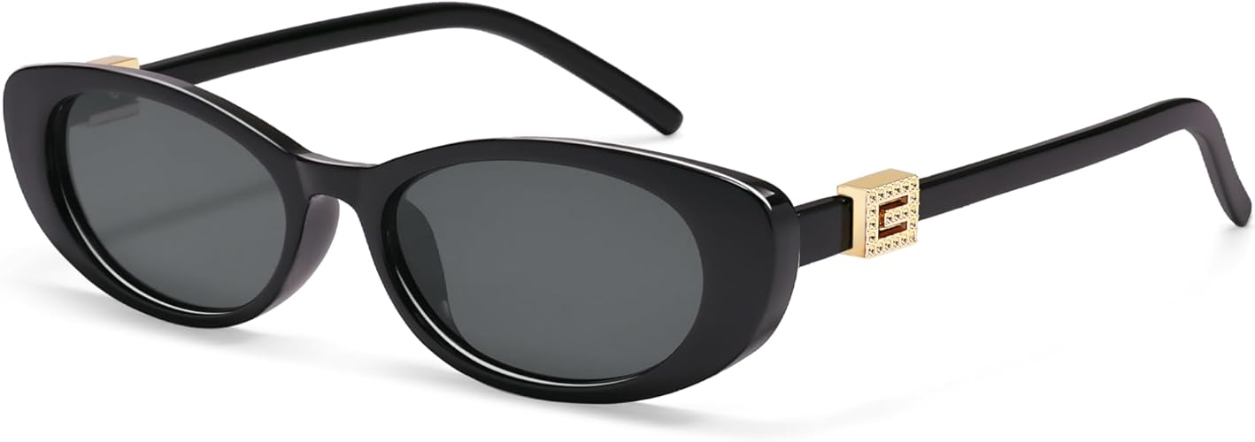 Retro Oval Sunglasses for Women with Small Faces, Vintage Cat-Eye Sun Glasses with Gold Accents AP3754