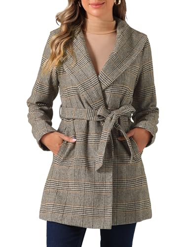 Amazon.com: Allegra K Women's Plaid Belted Shawl Collar Tie Waist