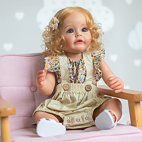 Pinky Reborn 22 Inch Reborn Baby Dolls Soft Silicone Vinyl Lifelike Reborn Toddler Dolls With Blonde Hair Washable Girls Best Gift For Birthday #TOP2