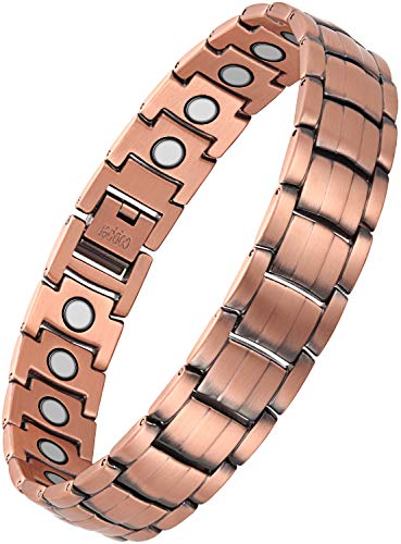 WELMAG® Mens Copper Double Row Magnetic Therapy Bracelets for Arthritis Wristband Adjustable