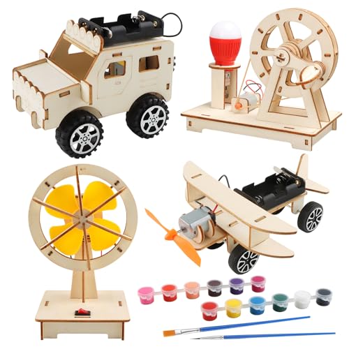 JTgugu 4 Stück Experimente für Kinder ab 8 9 10 11 12, Elektronik Baukasten DIY STEM Spielzeug, Holz Wissenschaft Bausatz Set 3D Puzzle Gebäude Experimentierkasten Geschenk ab 8-14 Jahre Jungen