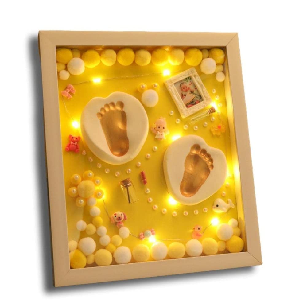 BABIES BLOOM - Baby Foot Printing Kit With Frame - Gift For Baby Shower Ceremony - Baby Hand And Foot Casting Kit (Led frame Yellow)-image-4