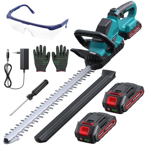 Taille-haie électrique sans fil avec 2 batteries de 2000 mAh, moteur sans balais 1000 W, longueur de coupe 50 cm, tête de coupe réglable à 180°, largeur...