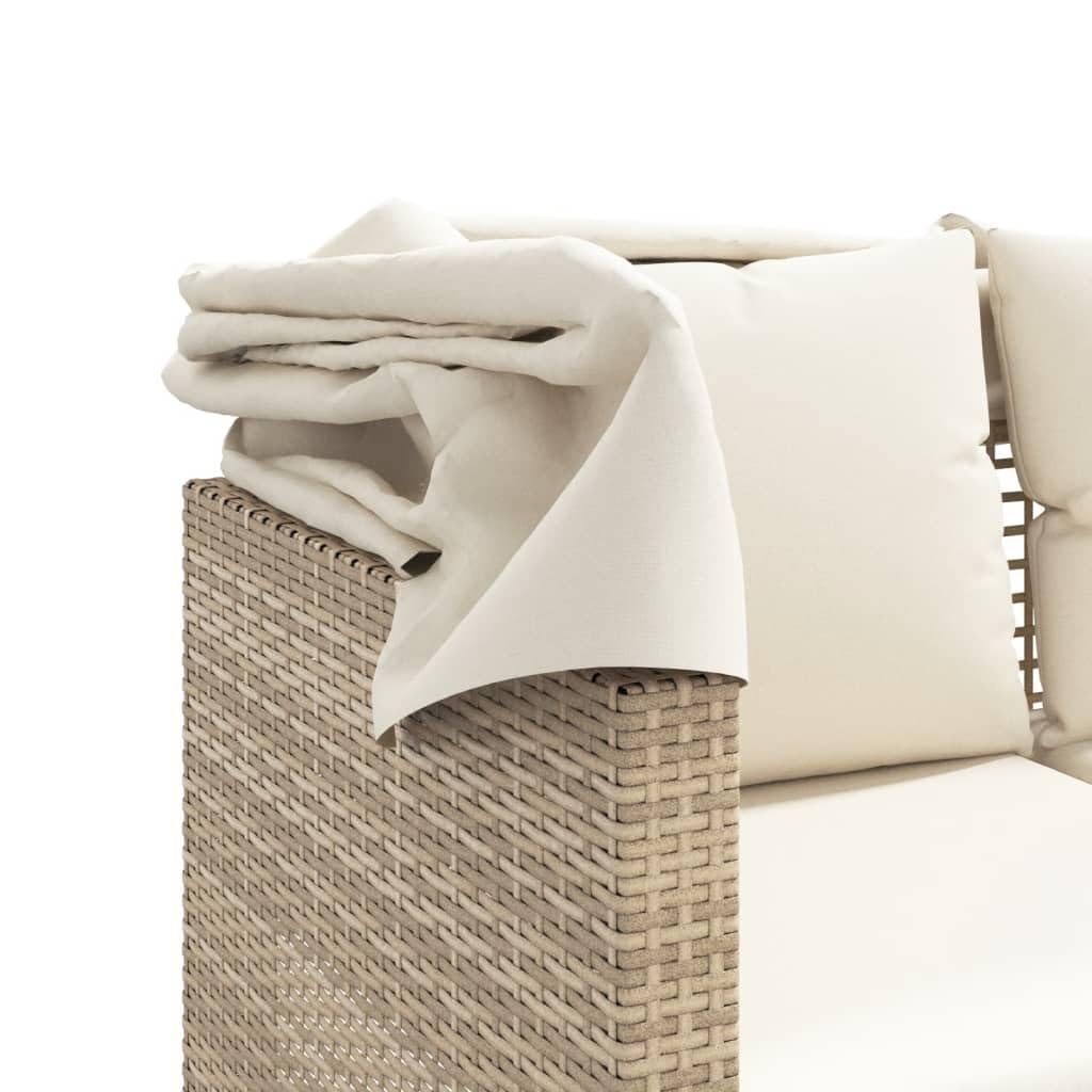 Solivagant Canapé de Jardin 3 Places avec auvent et tabourets Beige rotin,(30 KG)