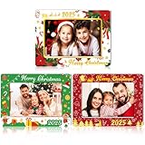 Qunclay 3 Pcs Christmas Picture Frame 4x6 Inch 2025 Xmas Wooden Photo DIY Red Green and White Stripes Frames Decorations Gift for Family Friends Holiday Gifts Xmas Decorative Home Souvenir(Christmas)