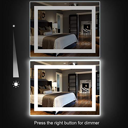 image for HAUSCHEN HOME 32 x 40 inch Bathroom Vanity Mirror, LED Backlit+Wall Mo
