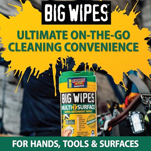 Image of BIG WIPES Heavy Duty Multi Surface Canister, Super Absorbent Cleaning Cloths for Hands, Surfaces, and Tools - 80 Count Canister (1 Pack)