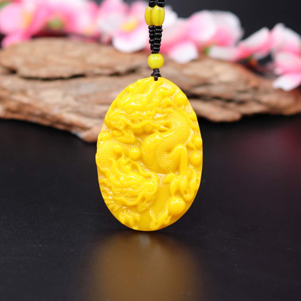 EASTCODE Natural Yellow Hetian Jade Stone Dragon Pendant Beads Necklace Chinese Jadeite Jewelry Charm Amulet Carved Gifts for Women Men