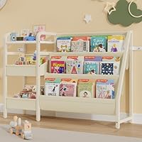 CYXPHION B4 Kids Bookshelf and Toy Storage, Book Shelf for Kids Rooms, Toddler Bookshelf for Kids, 3-Tier Sling Baby Bookshelves, Montessori Baby Bookcase for Nursery, Bedroom, Playroom, White