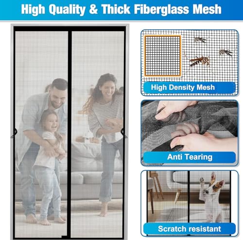 Image of KARP Fiberglass Mosquito Net for Door with Stay-Open Buckle (90 cm X 210 cm, Black) | Auto-Closing Insect Screen Full Frame Hook & Loop for All Door Types