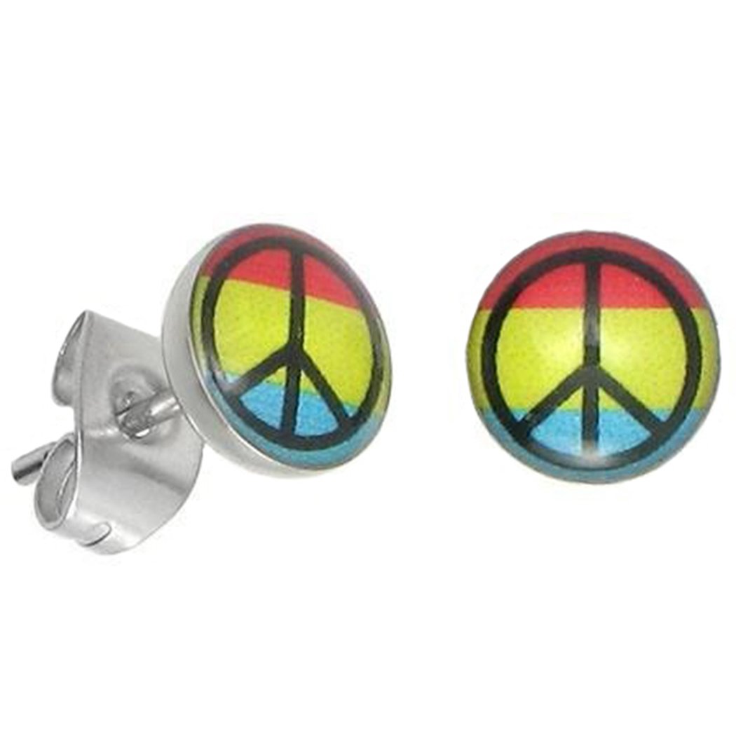 Stainless Steel Peace Sign Stud Earrings