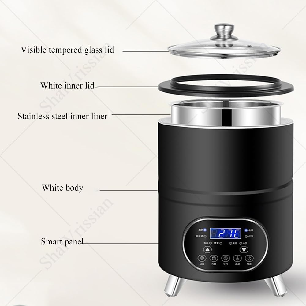 Yogurt Maker Multifunzione con Display LED Black-8L | 8l/12l,Fermentazione Costante,Lisci E Senza Sbavature,Acciaio Inox,Yogurt,Aceto Di Frutta,Natto,Ristorante,Famiglia