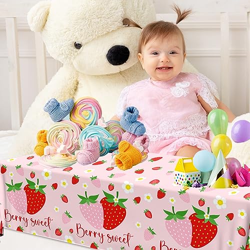 Image of Strawberry Tablecloths Birthday Decorations, Plastic Berry Sweet Table Covers for Strawberry Party Decoration Berry Sweet Baby Shower Party Supplies
