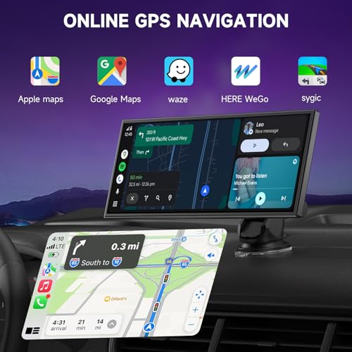 Image of Car Play Screen for Apple CarPlay & Android Auto with Night Vision Baby Monitor Camera, 10.25 inch IPS HD Screen with OTA Update, Mirror Link, Bluetooth 5.2, Voice Control, Music Play, GPS Navigation, FM