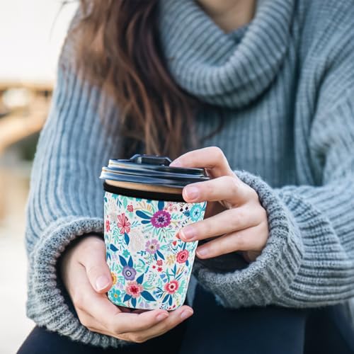 Image of Reusable Insulated Sleeve for Iced Coffee Cup, Coffee Neoprene Sleeve for Cold & Hot Drinks, Beverage Holder for Iced Coffee (Boho Floral, Small: 16-18oz)