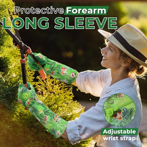 Image of HANDLANDY Rose Pruning Gloves for Men Women, Thorn Proof Gardening Gloves | Long Leather Gardening Gloves, Breathable Leather Gauntlet, Best Garden Gifts & Tools for Gardener (Grass Green, L)