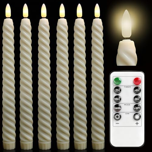 HOUSN Set di candele a LED con funzione timer e telecomando, 6 candele a LED con fiamma tremolante, 2 x 25 cm, in avorio per decorazioni natalizie, camere, matrimoni e feste